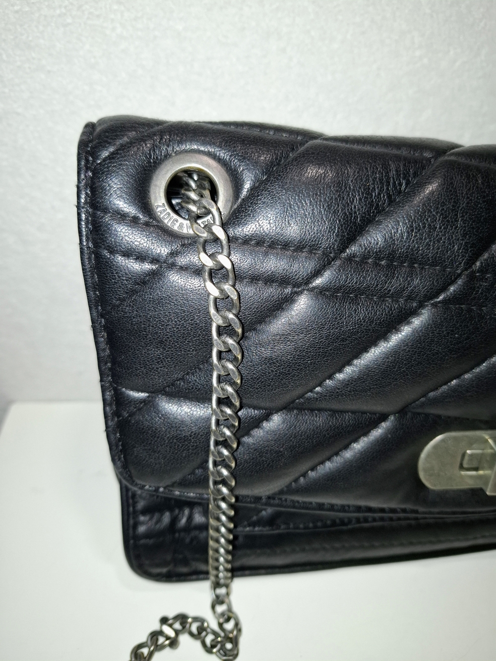 Zadig & Voltaire Black Quilted Shoulder Bag with Silver Chain - Picture 3 of 16
